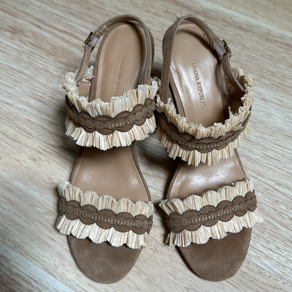 Banana Republic Raffia Block Heel Sandals Size 8 Beige Rare. - Picture 2 of 10